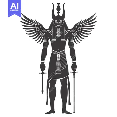 Winged Egyptian God Holding Two Swords