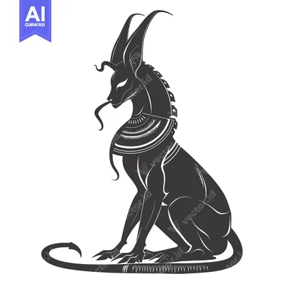 Aset premium populer: A Black and White Silhouette of Bastet, the Egyptian Cat Goddess