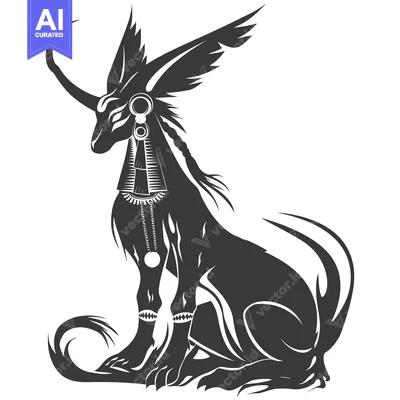 Premium design asset: Black and White Illustration of a Mythical Canine with Wings and a Hor
