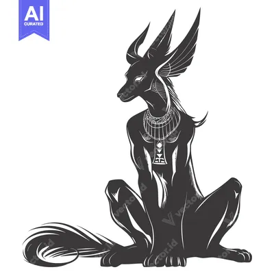 Aset premium populer: Black and White Silhouette of an Egyptian Jackal Goddess with Wings