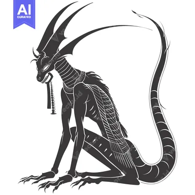 Popular premium asset: Black and White Silhouette of a Sitting Mythical Creature with a Long