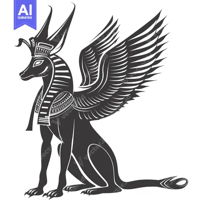 Aset desain premium: Winged Canine with Egyptian Headwear and Claws