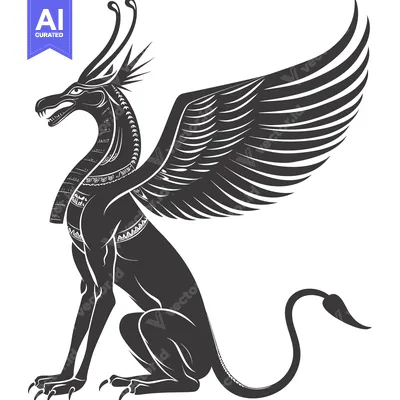 Aset premium populer: Black and White Silhouette of a Winged Lion-Headed Creature