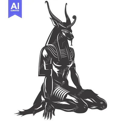Anubis, the Egyptian God of the Dead, Kneeling in a Black and White Il