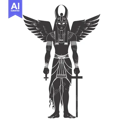 Winged Egyptian God Holding a Cross and Ankh
