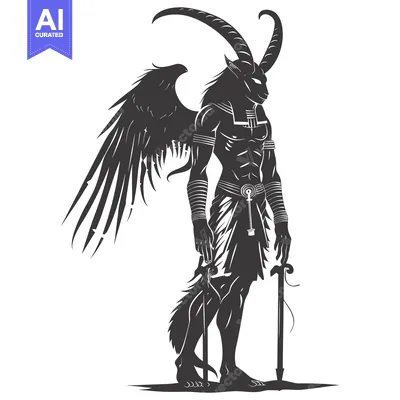 Aset desain premium: Anthropomorphic Goat with Wings and Swords Standing