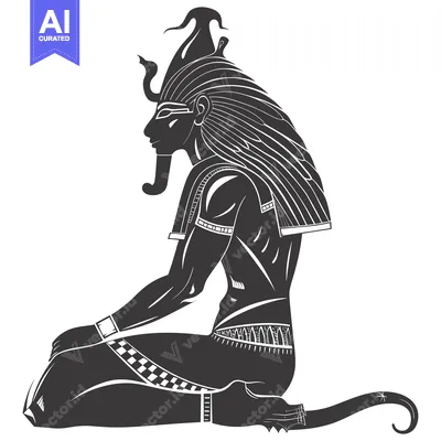 Aset desain premium: Black and White Silhouette of Kneeling Egyptian God