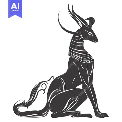 Aset desain premium: Black and White Stylized Illustration of an Egyptian Jackal Deity