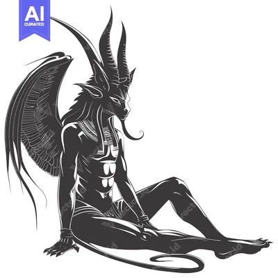 Aset premium populer: Anthropomorphic Demon with Wings and Horns Sitting