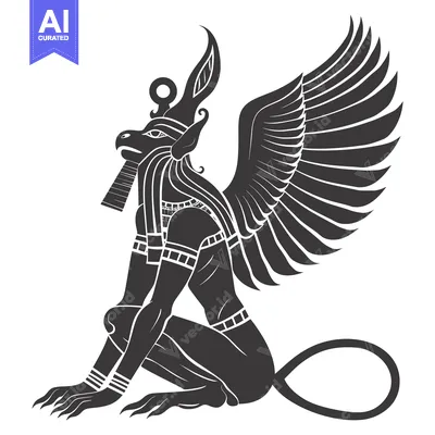 Aset desain premium: A black and white stylized illustration of the Egyptian god Horus