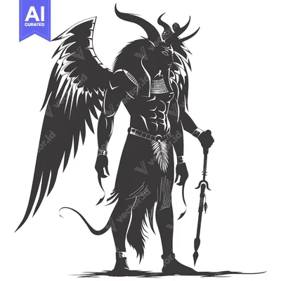 Popular premium asset: A Silhouetted Figure with Horns, Wings, and a Tail Holding a Spear