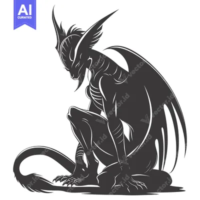Aset desain premium: Silhouetted Winged Creature Sitting on a White Background