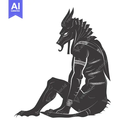 Premium design asset: Anthropomorphic Jackal-Headed Deity in Sitting Pose