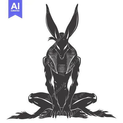 Aset desain premium: A Silhouetted Anthropomorphic Jackal in a Seated Pose