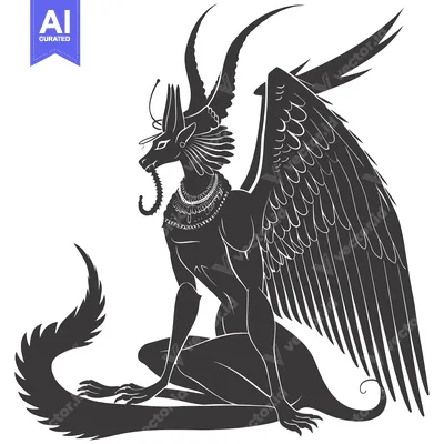 Aset premium populer: Silhouette of a Sitting Winged Canine with Egyptian Decorations