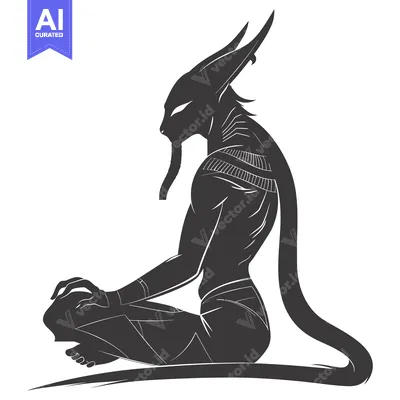 Aset desain premium: A Silhouetted Anthropomorphic Cat Figure in a Seated Position