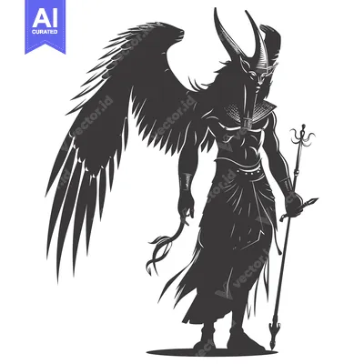 A Winged, Horned, and Muscular Figure Holding a Staff