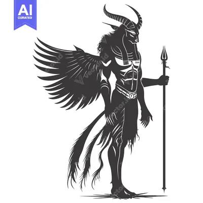 Aset premium populer: Anthropomorphic Creature with Wings, Horns, and Tail Holding a Spear