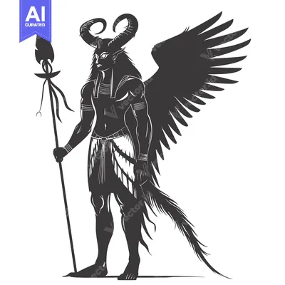 Premium design asset: A winged, horned, and muscular demon holding a spear.