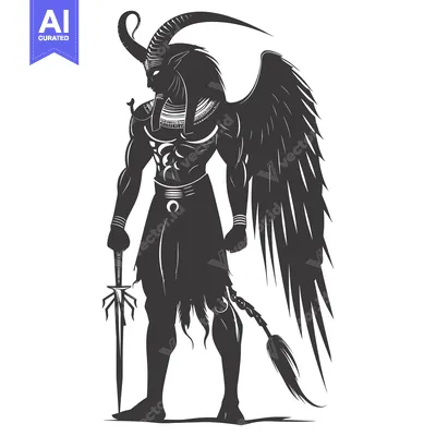 Silhouette of a Muscular Winged Creature Holding a Sword