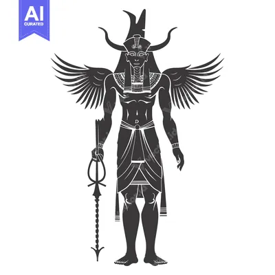 Aset desain premium: Silhouette of the Egyptian God Horus with Wings and a Crook