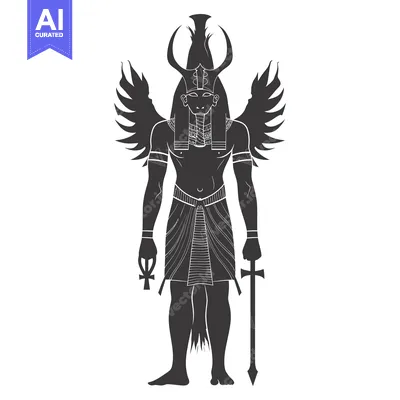 Aset desain premium: Black and White Silhouette of an Egyptian God with Wings