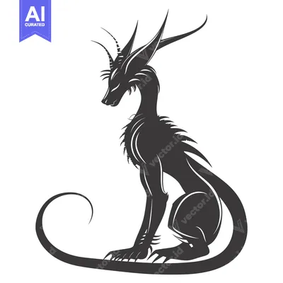 Popular premium asset: Black and White Silhouette of a Mythical Creature with Horns and a Lon