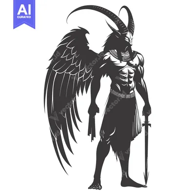 Muscular winged demon with horns and sword