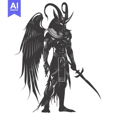 Aset desain premium: Anthropomorphic Demon with Wings and Horns Holding a Weapon