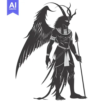 Premium design asset: Silhouette of a winged, horned humanoid figure with a spear