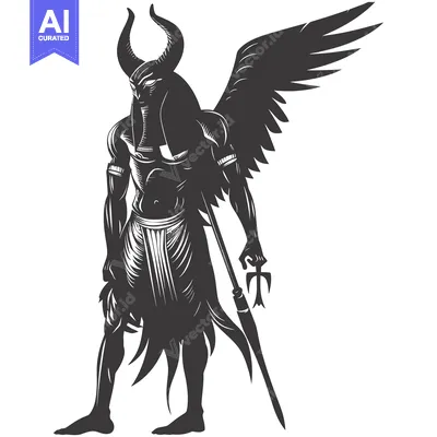 Silhouette of an Egyptian God with Wings and a Weapon