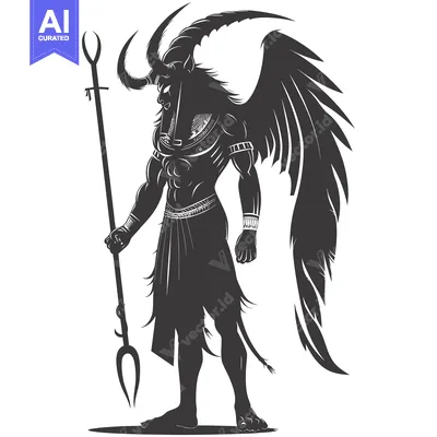 Popular premium asset: A Silhouetted Figure of a Muscular, Winged, Bull-Headed God Holding a