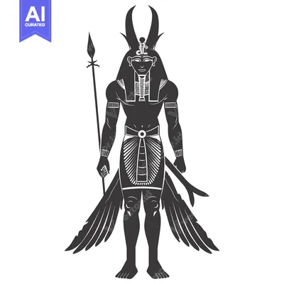 Silhouette of Horus, Egyptian God with Wings and Spear