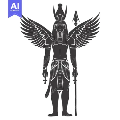 Winged Egyptian God Holding Ankh and Spear