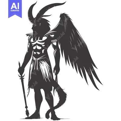 Anthropomorphic Demon with Horns, Wings, and a Tail Holding a Weapon