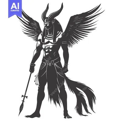 Anthropomorphic God with Wings, Horns, and a Spear