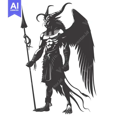 Silhouette of a Winged Demon with a Spear