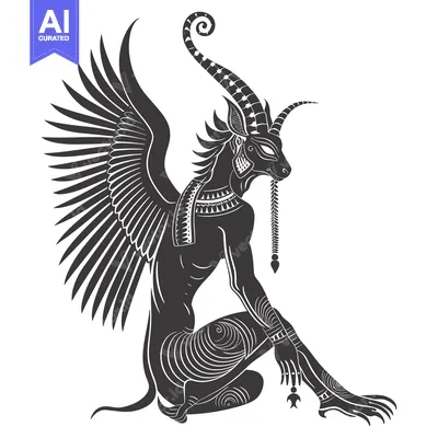 Premium design asset: Winged Anthropomorphic Figure with Horns and Claws