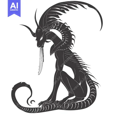 Popular premium asset: Stylized Black and White Silhouette of a Sitting Dragon