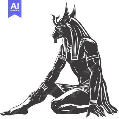 Anubis, the Egyptian God of the Dead, Sitting with Crossed Legs