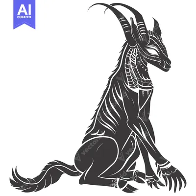 Black and White Sitting Chimera with Horns and Claws