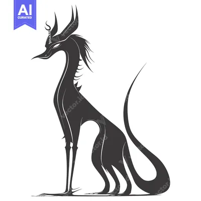 Aset premium populer: Black Silhouette of a Dragon-like Creature with Horns and a Long Tail