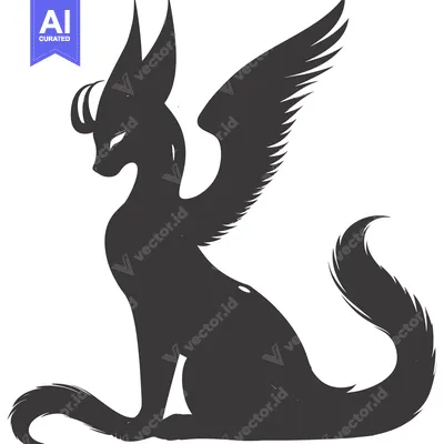 Popular premium asset: A Black Silhouette of a Winged Feline with a Long Tail