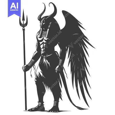 Premium design asset: Silhouette of a Demon with Wings, Horns, and a Trident