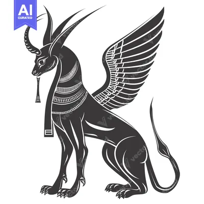 Aset premium populer: Black and White Illustration of a Winged Feline Creature with a Collar