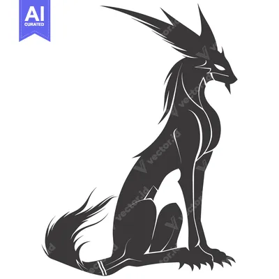 Stylized Black Canine Creature with Spiked Ears and Tail