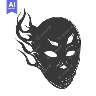 Premium design asset: Black and White Illustration of a Face with Flame-like Hair