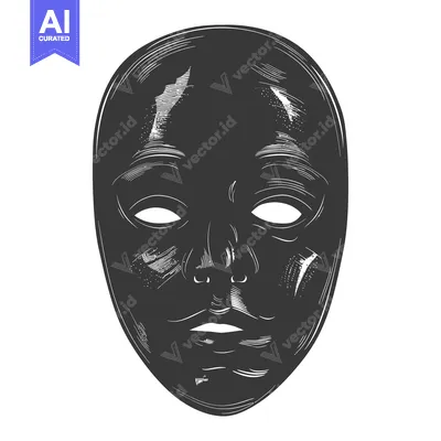 Aset desain premium: Black and White Hand-Drawn Mask with White Eyes