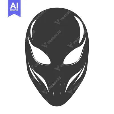 Premium design asset: A Silhouetted Alien Head with White Eyes and Mouth Details