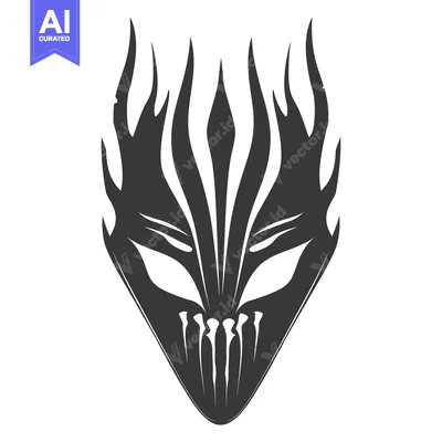 Aset desain premium: Black and White Fiery Mask with Sharp Edges and Teeth